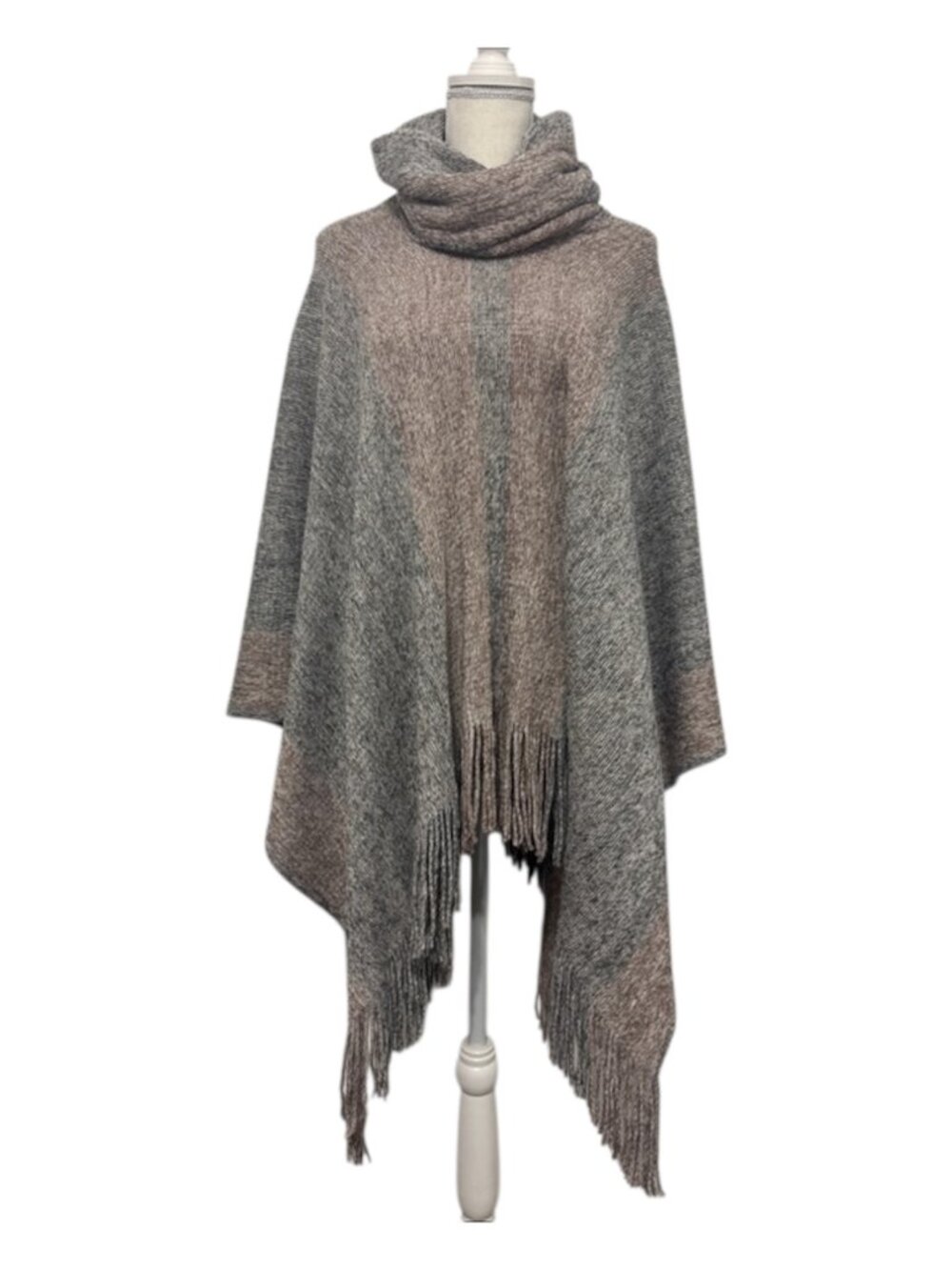 Northern Angel Cozy Fringe Knit Poncho in Taupe Gray S/M Soft Stretch Western